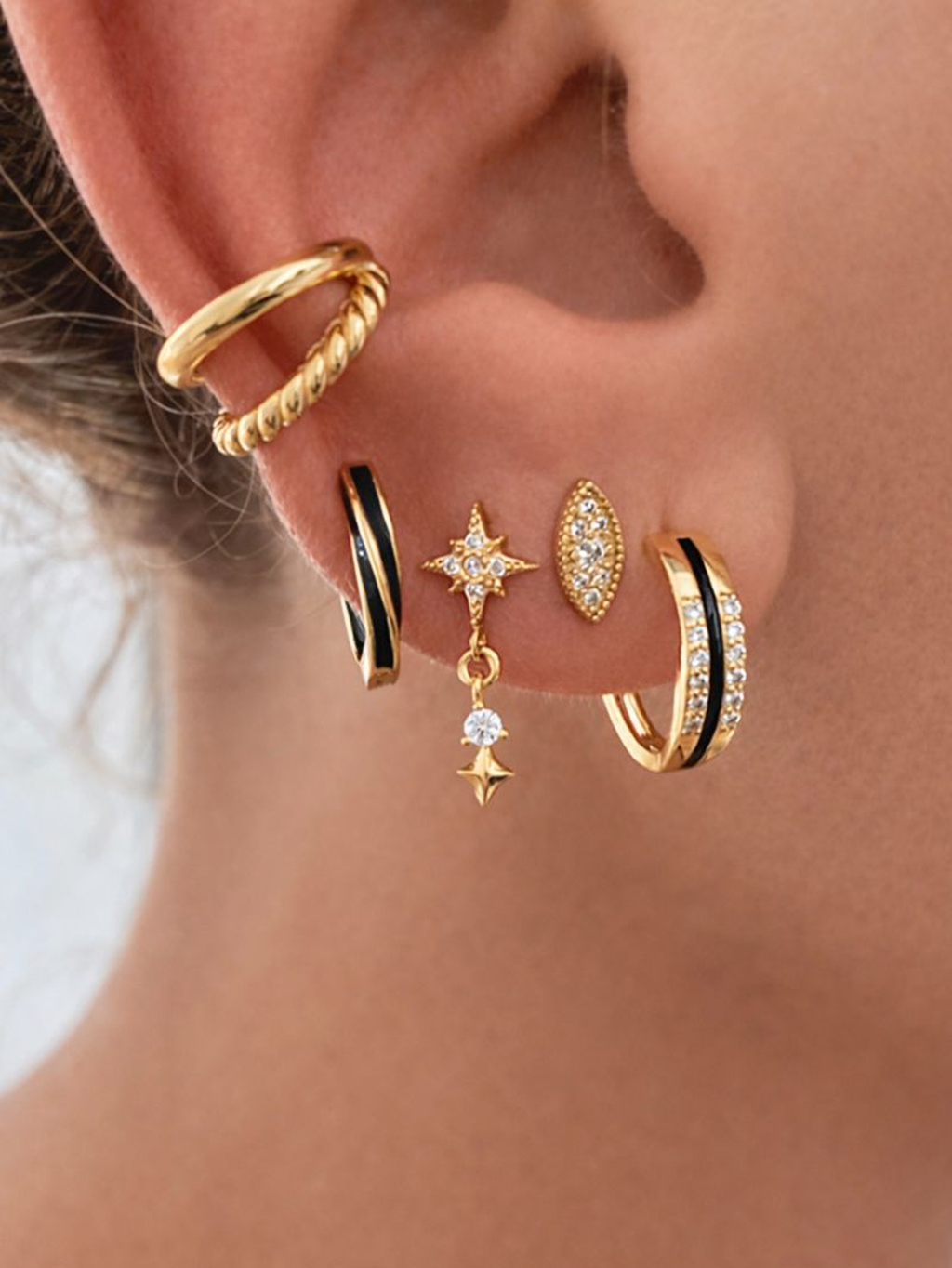 Black & Gold Ear Stacking Set