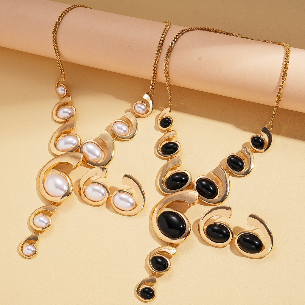 Boho gold black jewelry set