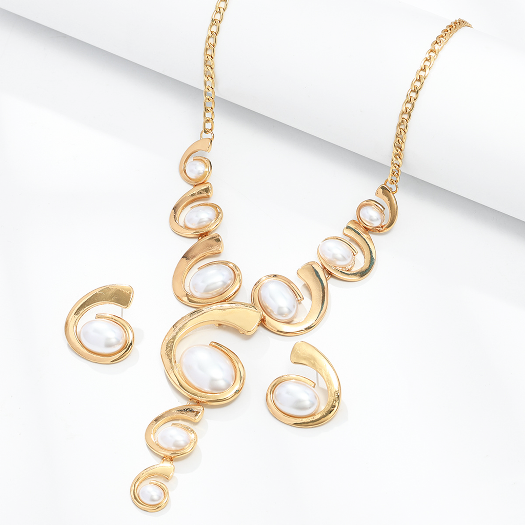 Boho gold white jewelry set