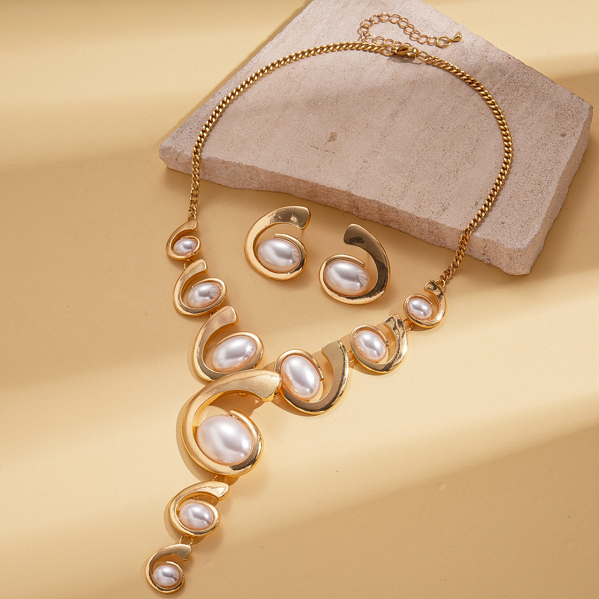 Boho gold white jewelry set