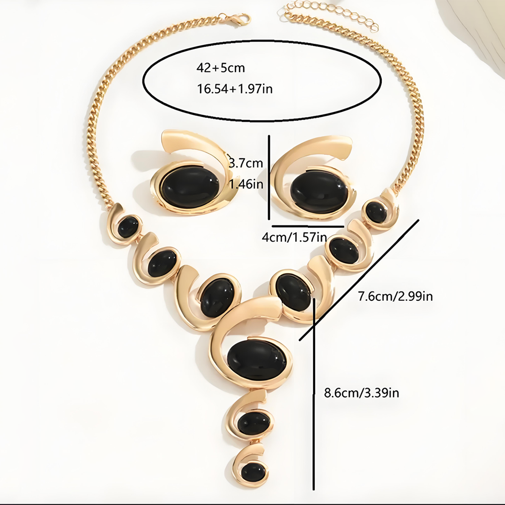 Boho gold black jewelry set