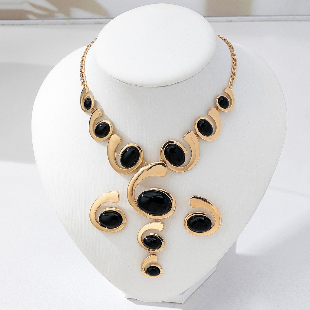 Boho gold black jewelry set