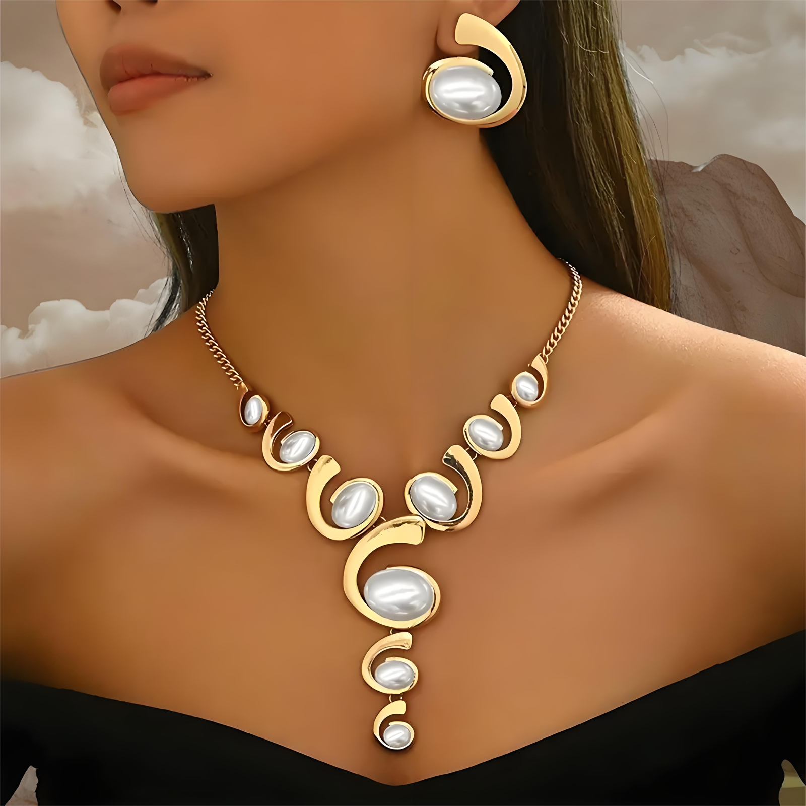 Boho gold white jewelry set
