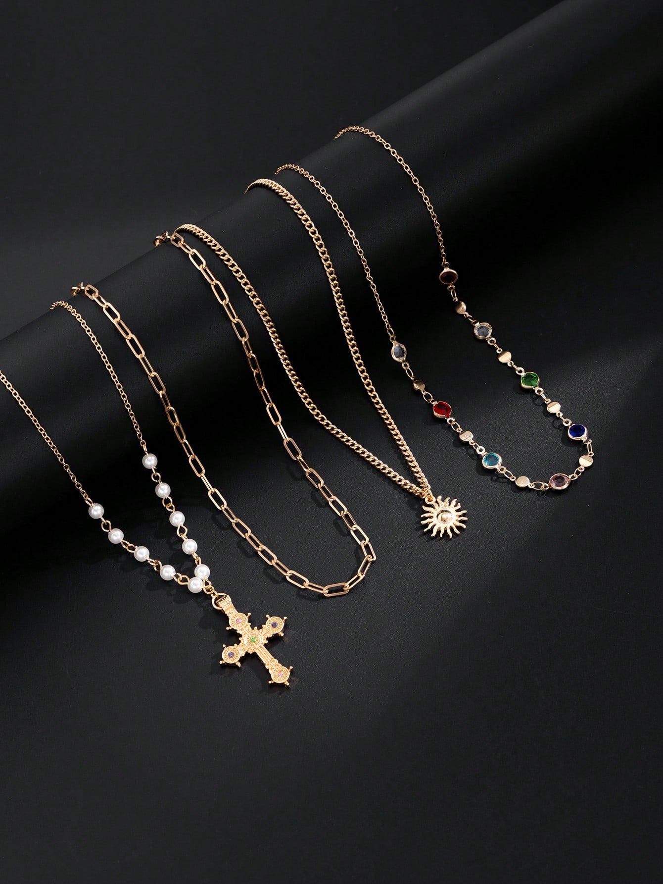 Gold Solar Faith Layered Necklace Set