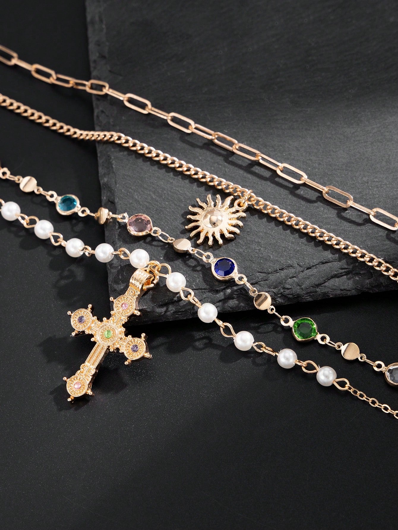 Gold Solar Faith Layered Necklace Set