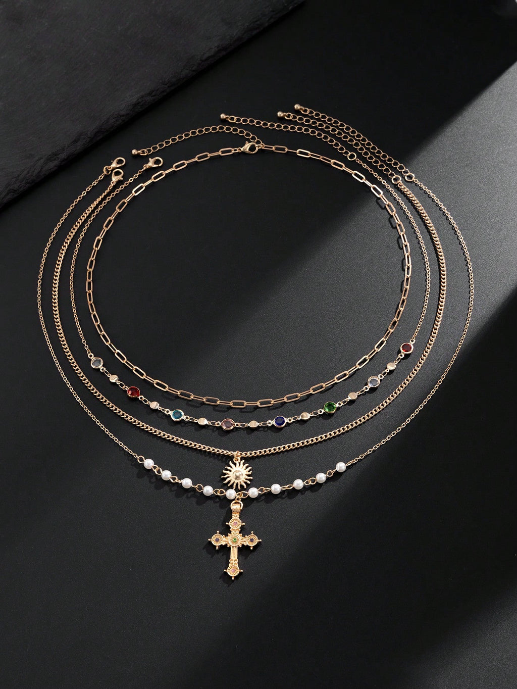 Gold Solar Faith Layered Necklace Set