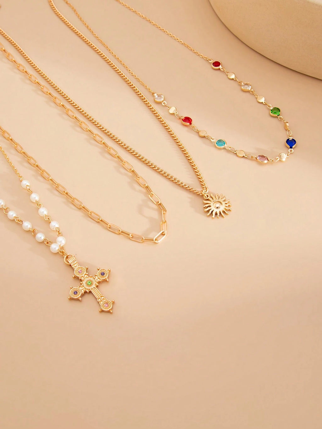 Gold Solar Faith Layered Necklace Set