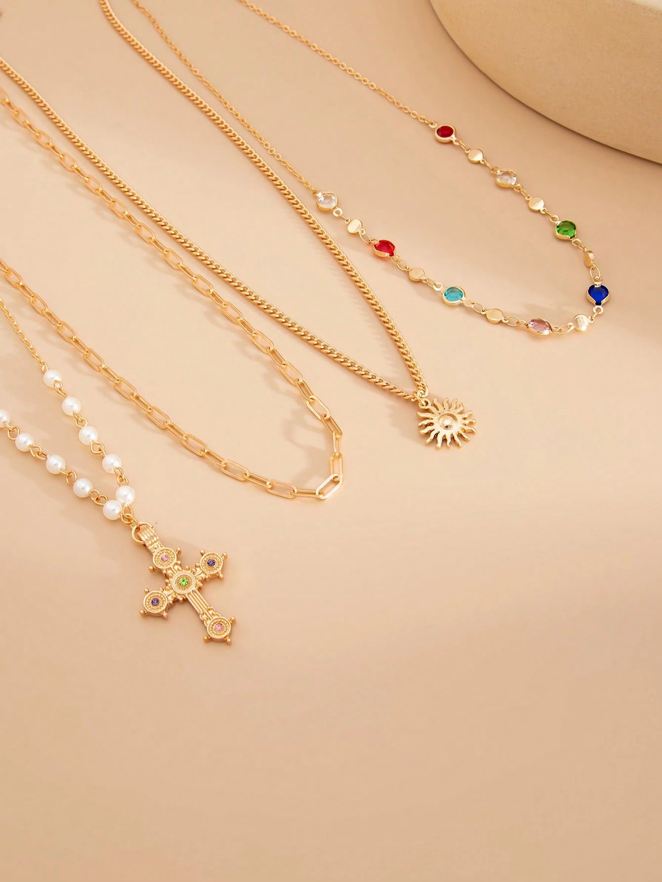 Gold Solar Faith Layered Necklace Set