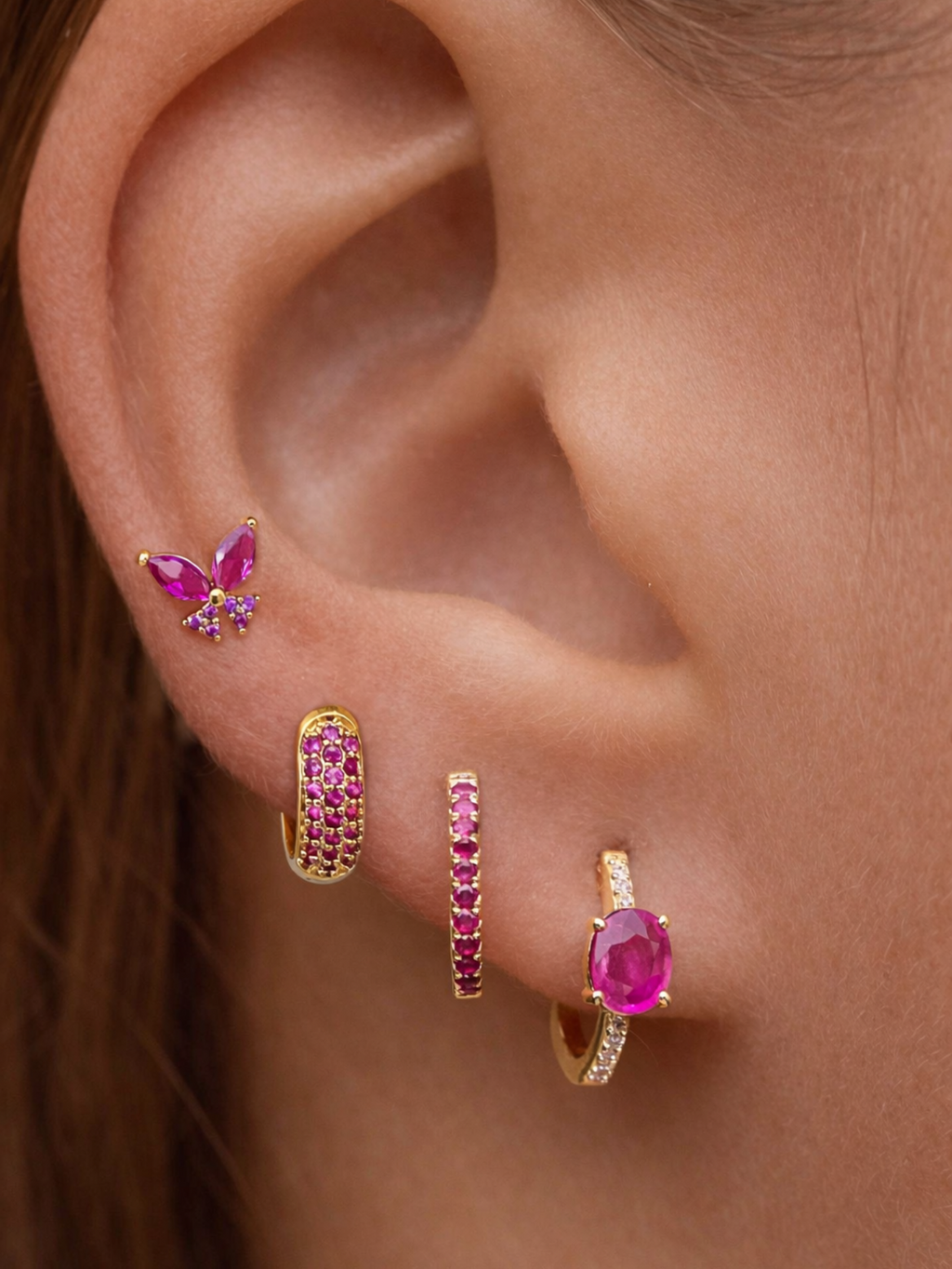 Pink Gemstone Ear Stacking Set