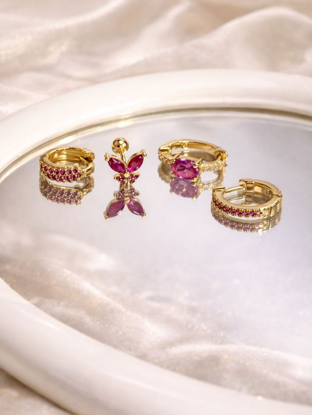 Pink Gemstone Ear Stacking Set