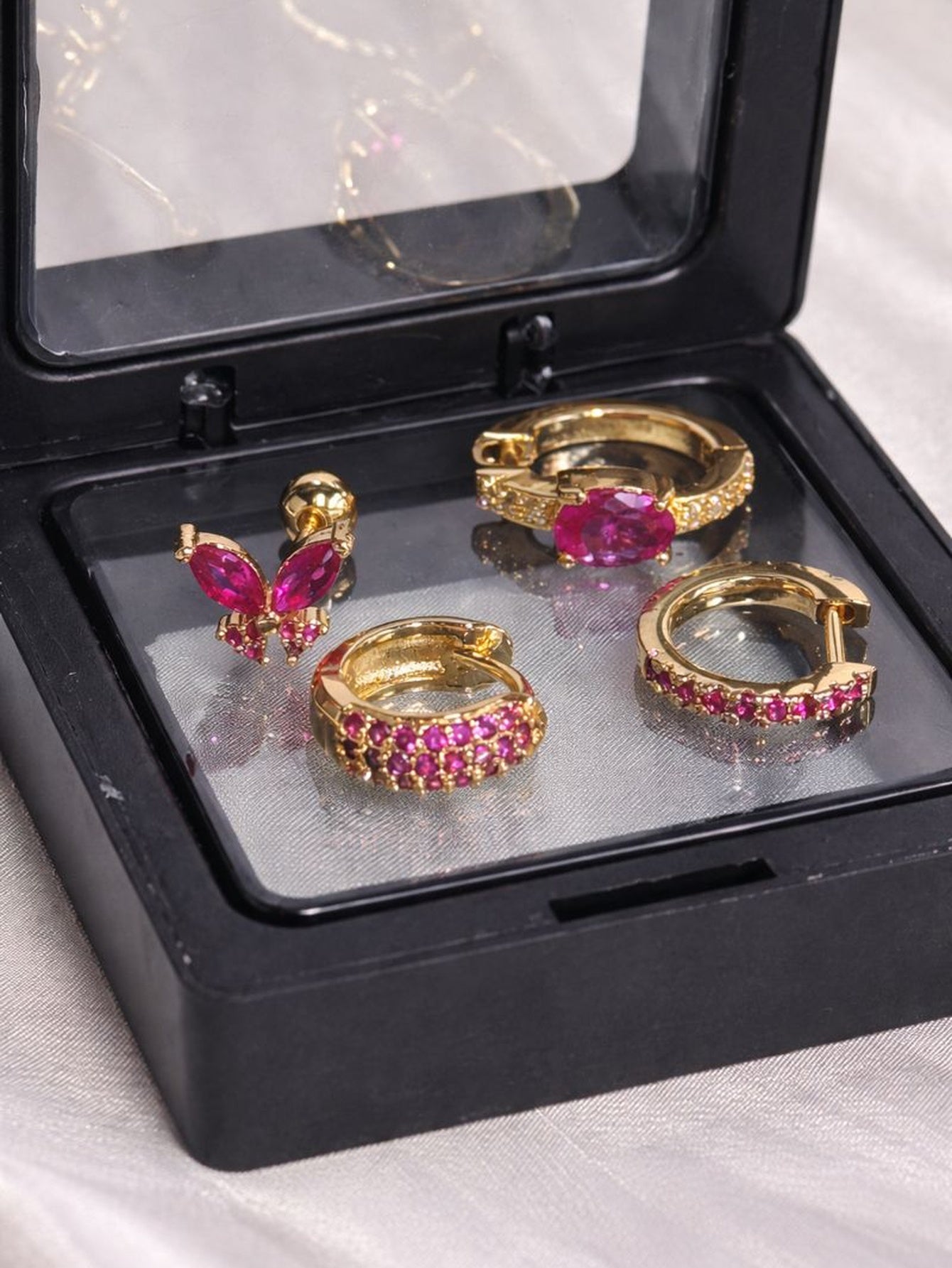 Pink Gemstone Ear Stacking Set