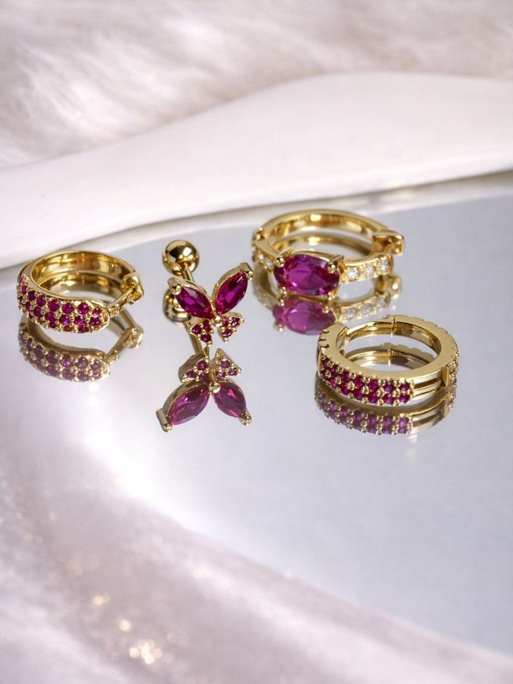 Pink Gemstone Ear Stacking Set