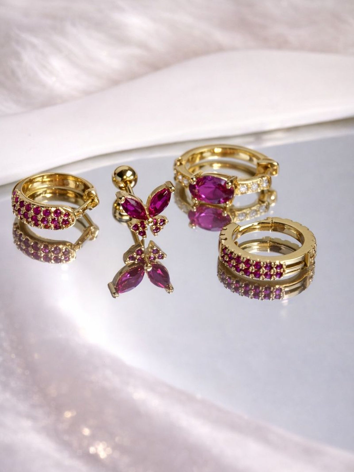 Pink Gemstone Ear Stacking Set