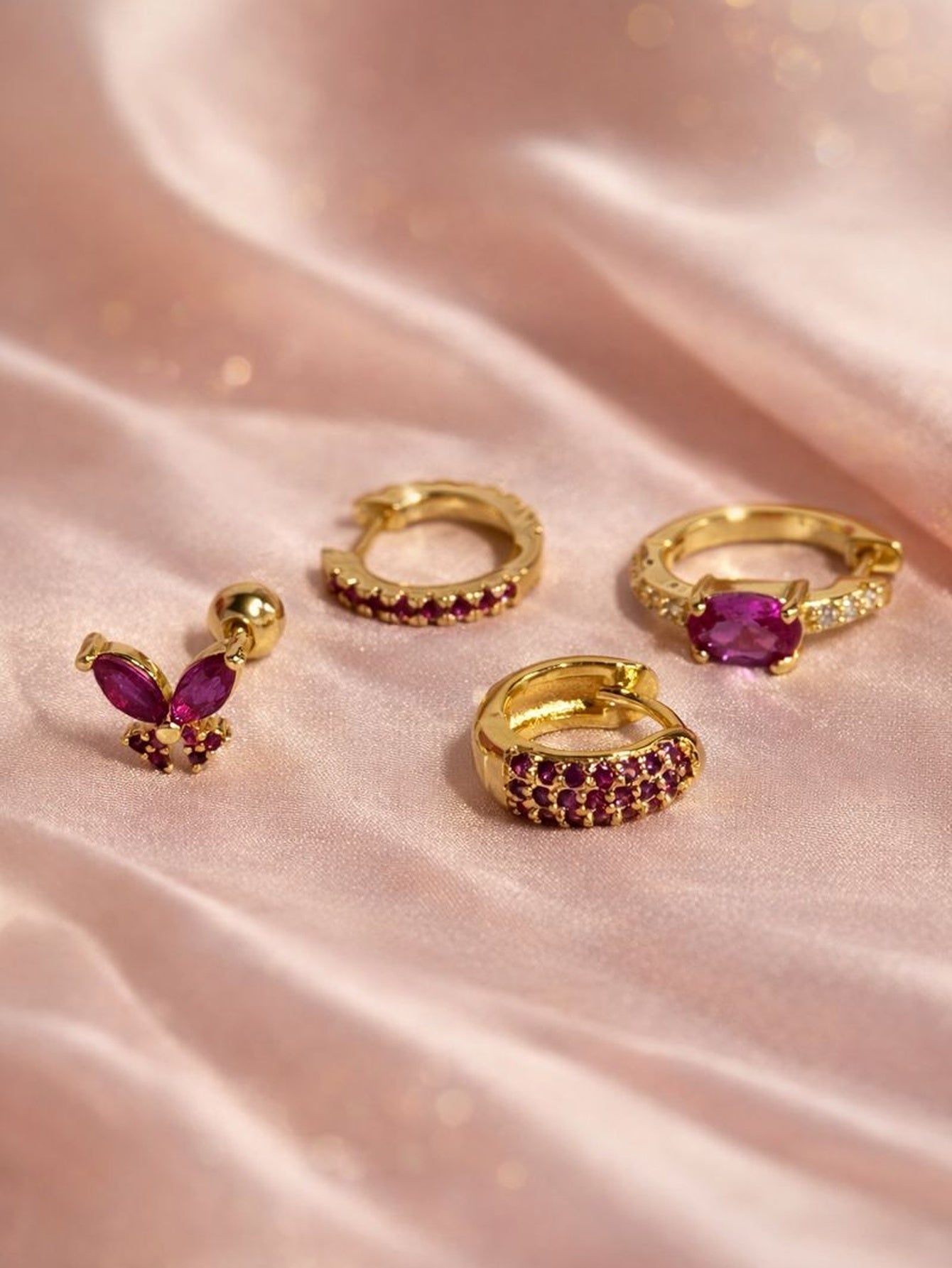 Pink Gemstone Ear Stacking Set