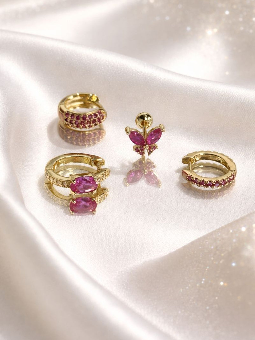 Pink Gemstone Ear Stacking Set