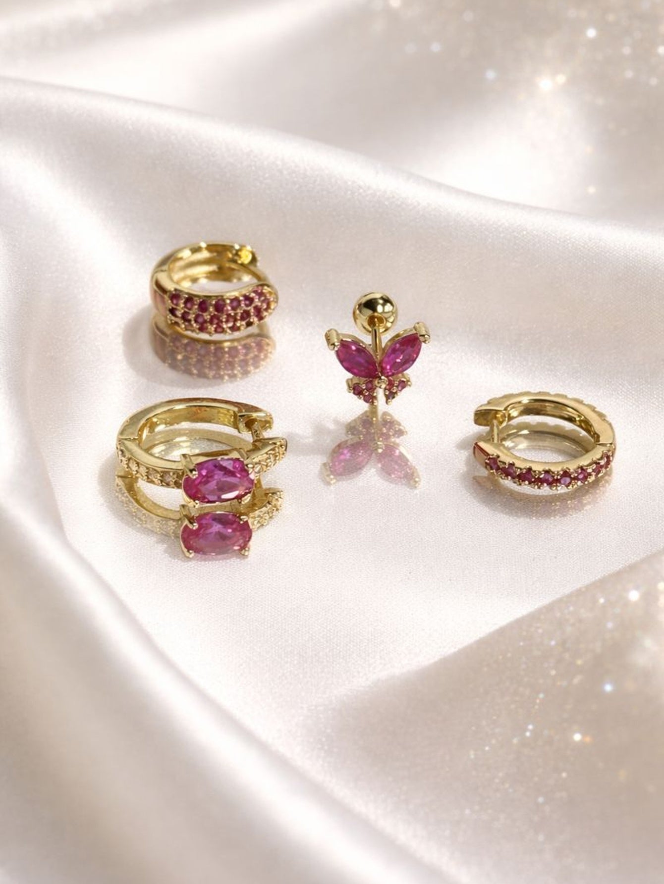 Pink Gemstone Ear Stacking Set